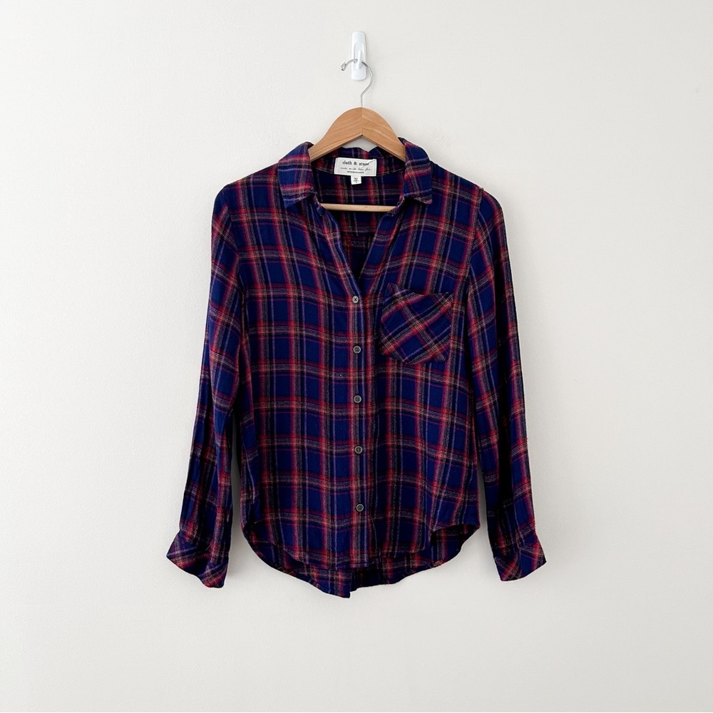 Anthropologie Cloth & Stone Blue Plaid Button-Up